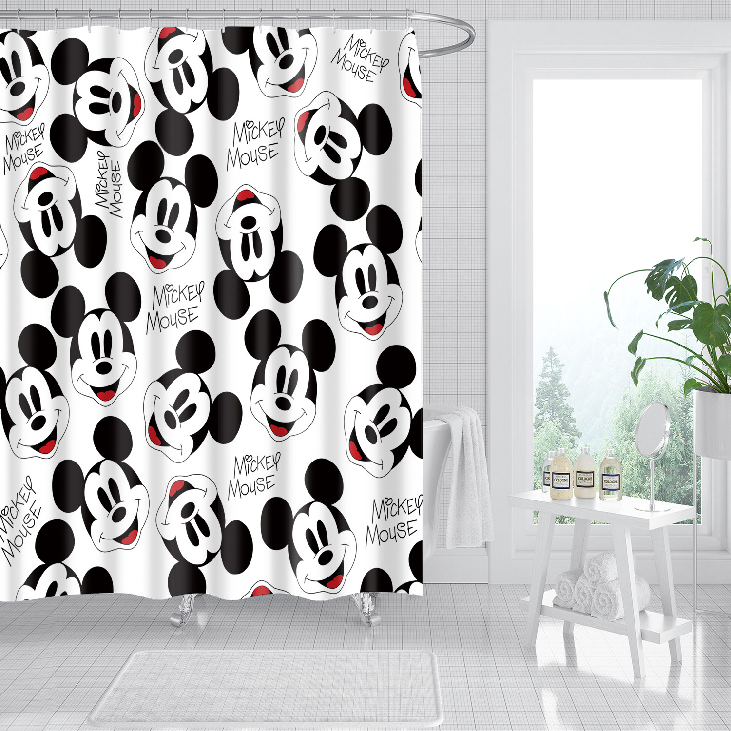 数码印花卡通米奇米妮浴帘浴室洗澡隔断帘防水防霉干湿分离淋浴帘