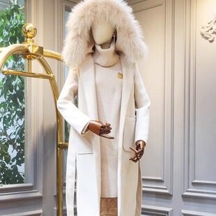 狐狸毛大毛领双面羊毛呢子大衣2025秋冬小个子保暖连帽毛呢外套女