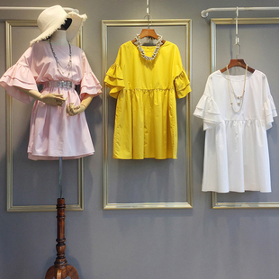 小个子连衣裙女夏季2026新款遮肚子显瘦高腰娃娃裙宽松短袖裙子