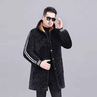 连帽加厚纯色棉袄外套棉衣休闲棉服宽松法拉绒中长款罩衣男风衣男