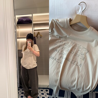 wann现货 marg米灰色早春数字印花T恤宽松休闲风短袖上衣