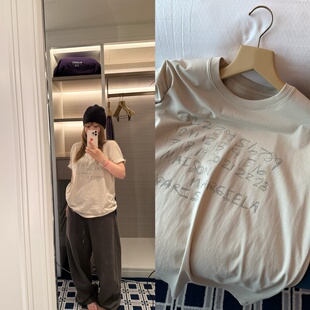 1/26 wann 米灰色mar早春数字印花T恤宽松休闲风短袖上衣