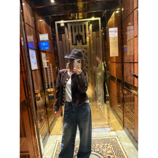 wann现货 重工深褐灯芯绒雪纺印花拱针工艺金色纽扣薄款短外套秋