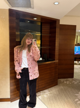 wann现货 粉橘色亮片3m新雪丽夹棉外套小香风名媛休闲设计感上衣