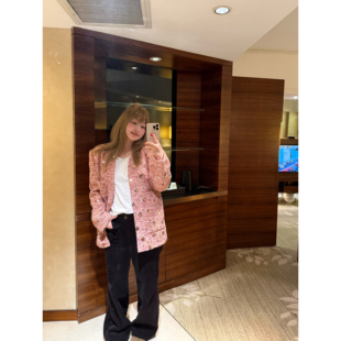 wann现货 粉橘色亮片3m新雪丽夹棉外套小香风名媛休闲设计感上衣