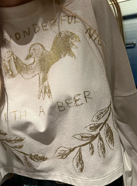 wann 金粉飞鸟 喇叭长袖t恤女2025早秋款内搭宽松慵懒风打底上衣