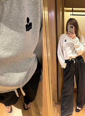 【特价5折】isab经典卫衣 浅灰植绒印花圆领上衣