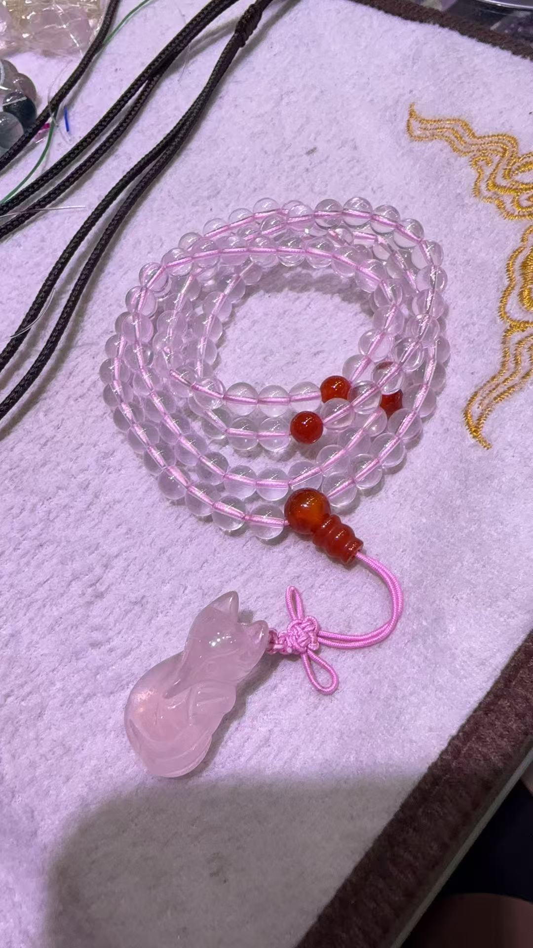 2026火运天然粉水晶玛瑙小狐狸吊坠项链手串招桃花主正缘增进感情