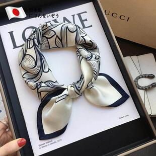 日本2026春款薄丝巾图腾100%桑蚕丝围巾丝巾女真丝小方巾53cm领巾