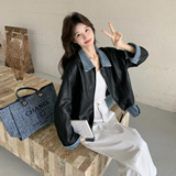 新款现货！ZB168-H617牛仔拼接皮衣外套P155控248，女装皮衣，浙宝168