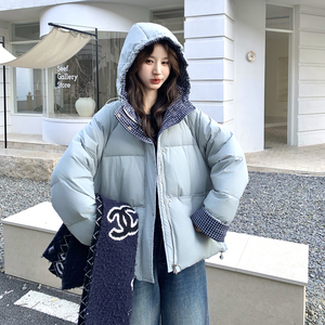 【现货】Z168-H358款格子拼接连帽90新标羽绒服P315控488图片