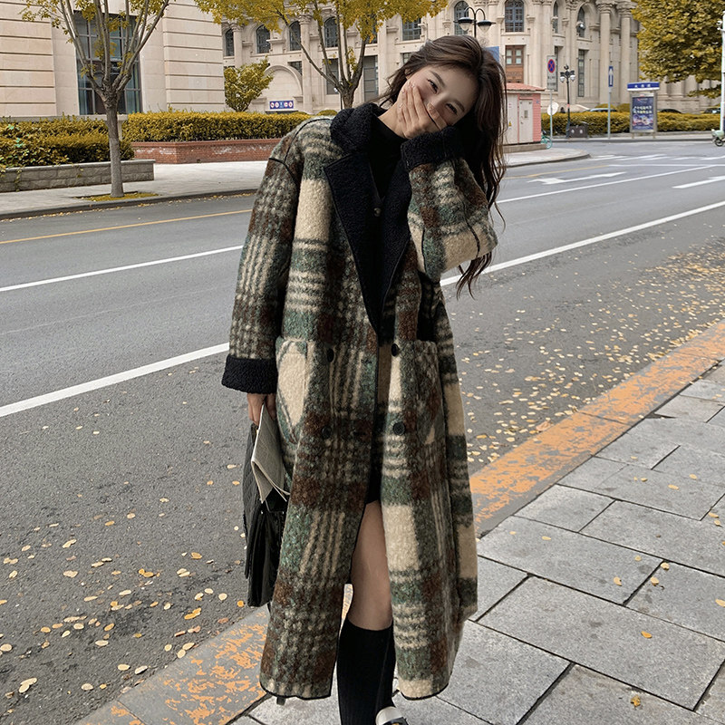 两面穿格子羊羔毛大衣,女装派克服,浙宝168