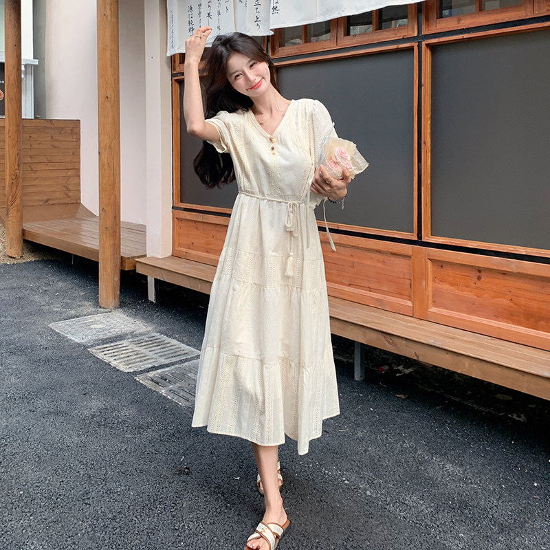 初恋甜美风连衣裙女夏收腰显瘦纯欲小众不撞款绝美别致韩系仙女裙,女装连衣裙,浙宝168
