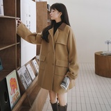 现货主推！160A-9153PU皮拼接双面毛呢大衣P165控248，女装毛呢外套，浙宝168