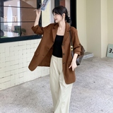 美拉德西装外套女早秋2025新款气质名媛高级感麂皮绒休闲正肩西服，女装皮衣，浙宝168