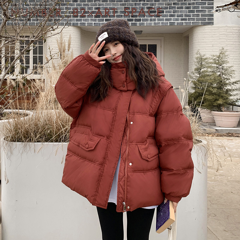 红色短款连帽羽绒服女2025冬季韩系小个子洋气保暖白鸭绒加厚外套,女装羽绒服,浙宝168