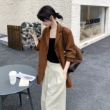 美拉德西装外套女早秋2025新款气质名媛高级感麂皮绒休闲正肩西服，女装皮衣，浙宝168