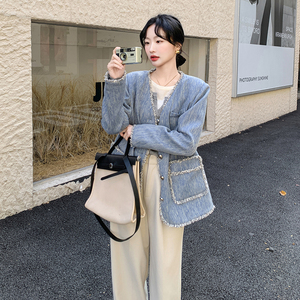 现货数据好！168-H108蓝色小香风外套P145控218图片
