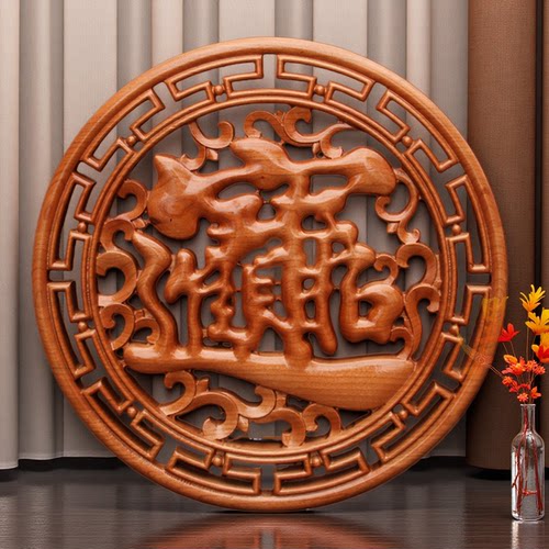 桃木雕招财进宝摆件客厅玄关