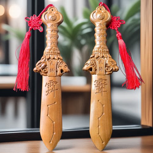 桃木天师龙虎剑挂件剑来宝剑紫微讳成人七星剑儿童随身手工桃木