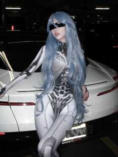 赛博朋克机械姬印花高领长袖连衣裙性感辣妹连体裤cos演出服装女