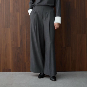 ZOEYJA佐佐家 N@RC立体前褶 拉长腿部线条 羊毛混织松紧腰阔腿裤