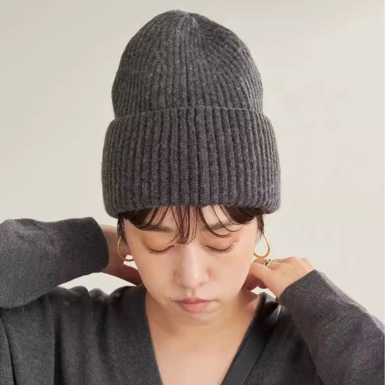 PLbeanie羊毛三维折叠温暖针织帽