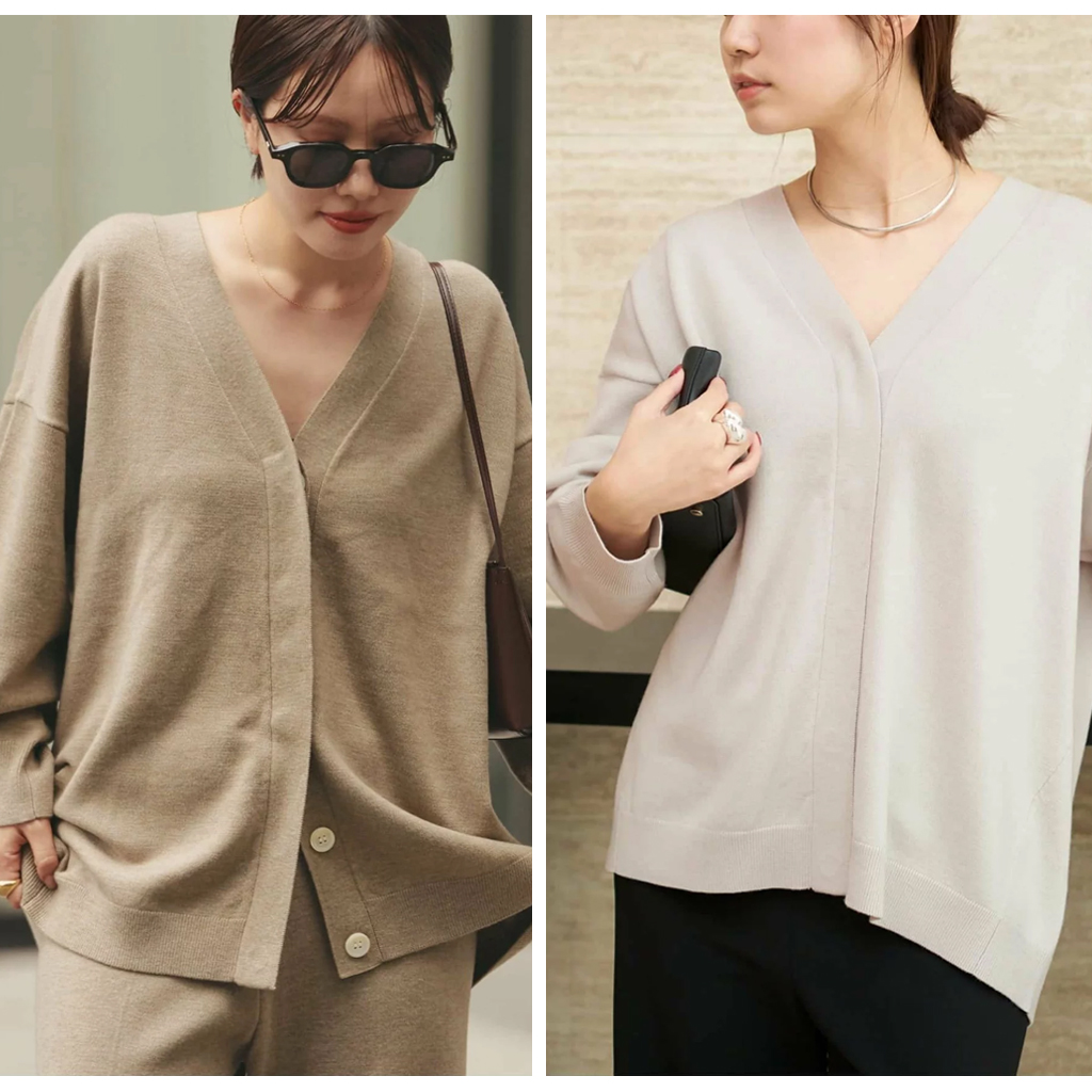 全羊毛隐形门襟廓形V领开衫/套衫