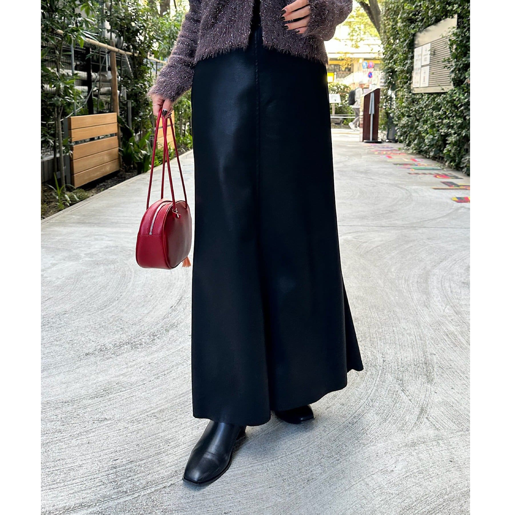 SH弹力哑光皮革美人鱼廓形半身裙