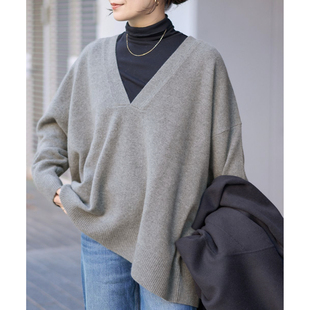 羊毛羊绒深宽V领廓形针织套头衫 MUSIC保暖舒适 ZOEYJA佐佐家
