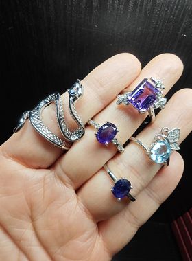 孤品出清天然托帕石紫晶戒指女款活口可调节S925银镶嵌时尚百搭