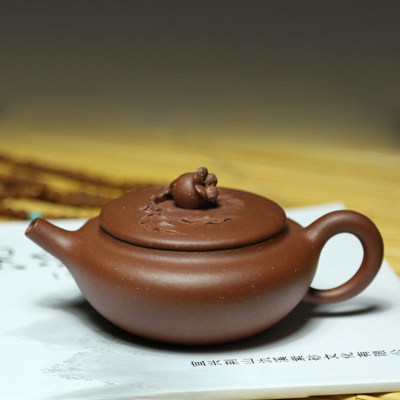 宜兴紫砂壶纯全手工泡茶壶名家吴竹霞稀有原矿红金砂250CC榴香壶