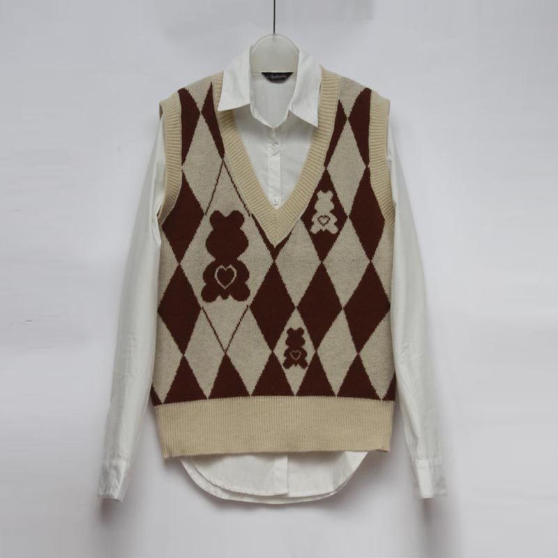 小众设计感女早春叠穿针织毛马甲26新款复古洋气菱格V领外穿背心