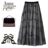 2026春季 温柔上新素绣撞色朦胧纱裙清新黑色绣花纱裙仙范长裙 新品