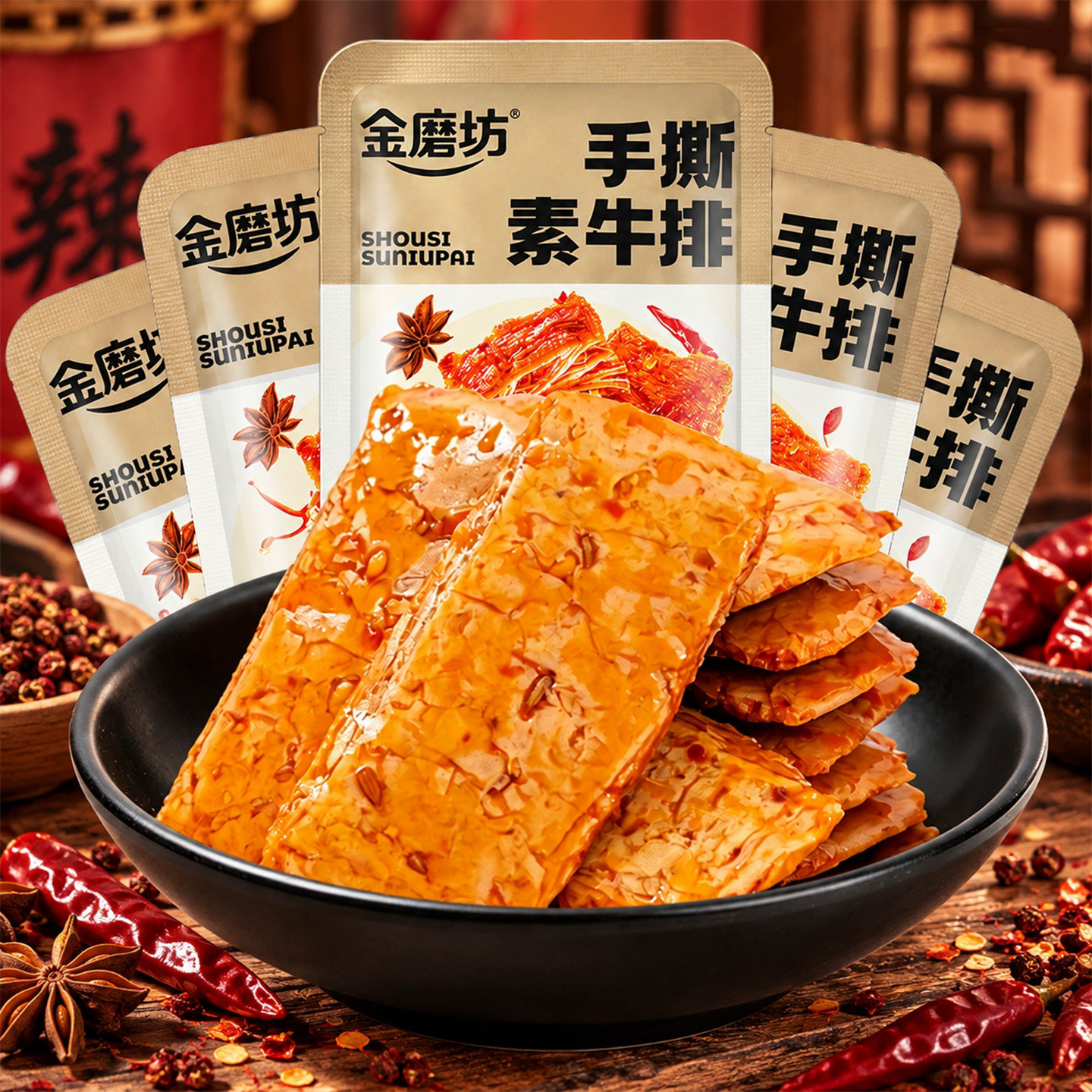 金磨坊手撕素牛排素肉豆干一口爆汁卤味熟食豆腐干零食解馋小吃