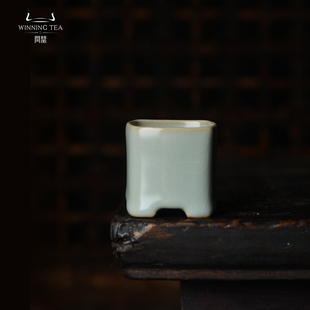 O问鼎汝窑鼎峰 天青 小方尊杯 仿宋开片汝窑瓷器品茶杯子