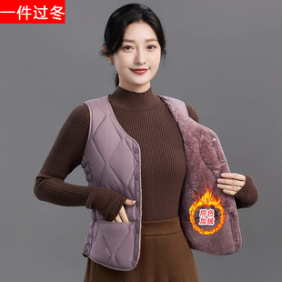 2025 背心中老年轻薄上衣大码 羊羔绒加厚冬装 羽绒马甲加绒保暖修身