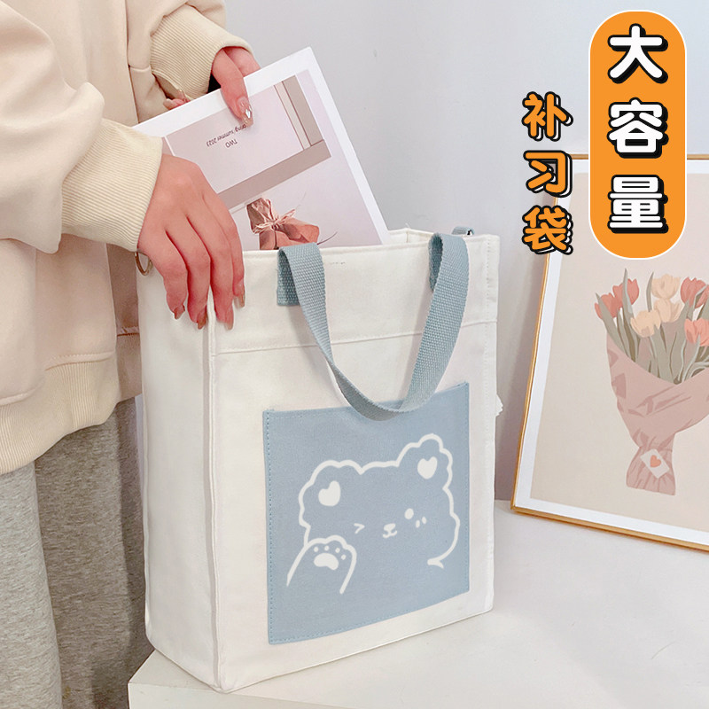 手提袋小学生拎书补课补习袋帆布包女2026新款大容量布袋包高颜值