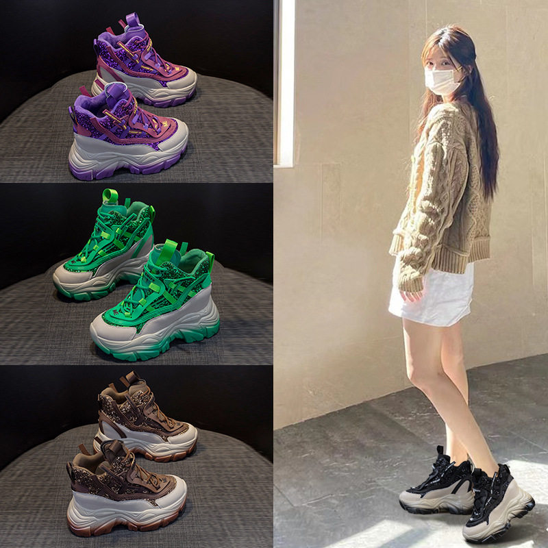 8.5厘米内增高厚底老爹鞋女2026春季新款松糕亮片百搭休闲运动鞋