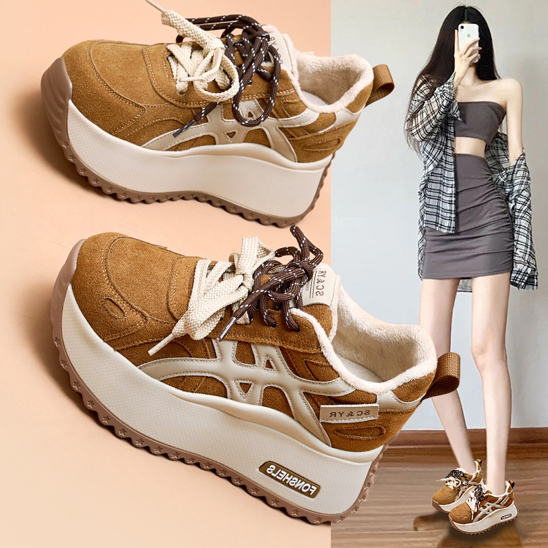 7厘米增高厚底阿甘鞋女2025年秋复古显脚小老爹鞋加绒休闲运动鞋