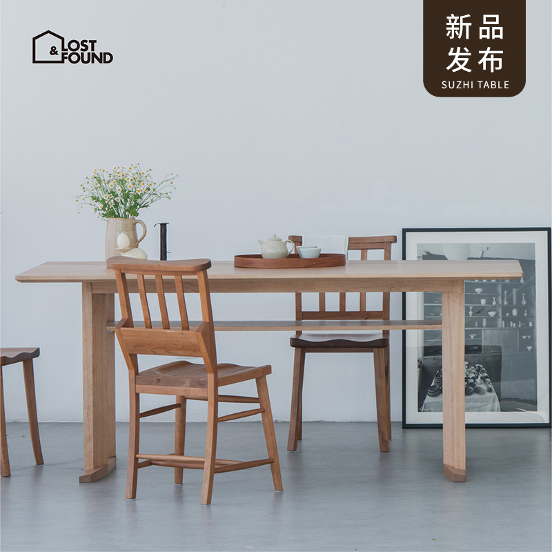 失物招领复古日式实木餐桌图片