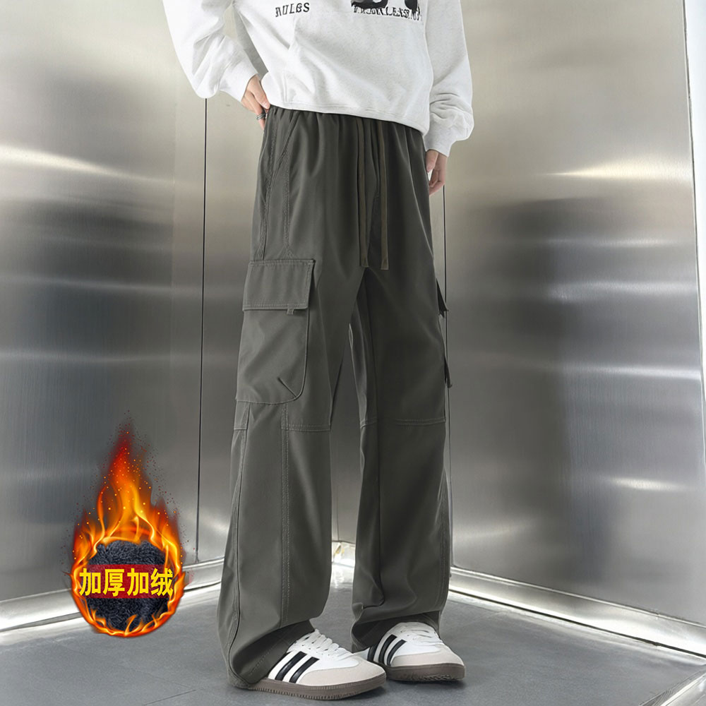 干活穿的裤子秋冬季男士加绒保暖直筒工装裤耐磨耐脏防风工作长裤