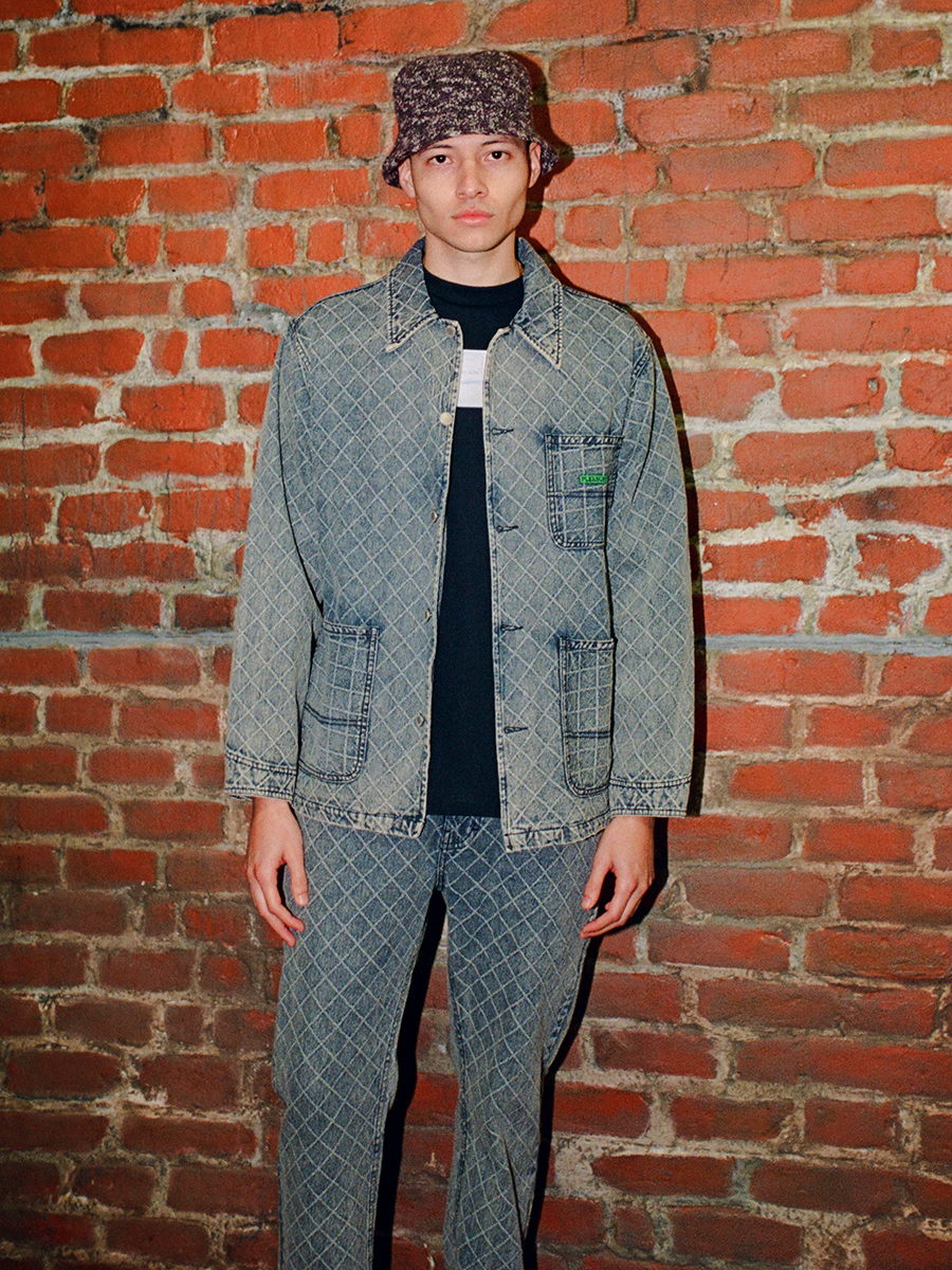 PLEASURES网格条纹直筒牛仔裤男