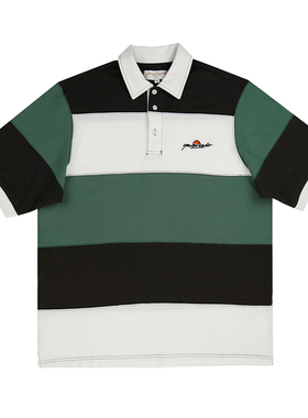 YARDSALE Gardena Polo 短袖衫 英国滑板 刺绣logo 条纹拼接拼色