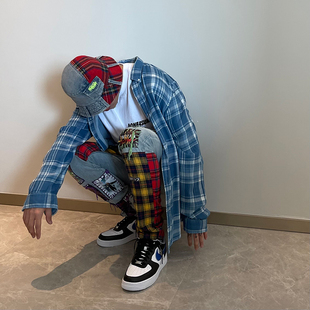 AONE4SURE Rockstar Jeans 摇滚明星贴布补丁蓝色修身弹性牛仔裤