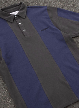 现货 YARDSALE MAREDONA polo衫条纹休闲拼色棉翻领刺绣短袖夏季