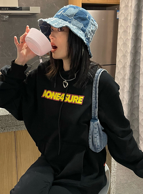 AONE4SURE 游戏之星 连帽卫衣街机印花宽松黑色帽衫秋冬情侣2021