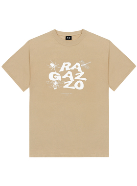 RAGAZZO昆虫小队印花WormCrew卡其色宽松圆领纯棉短袖T恤情侣夏季