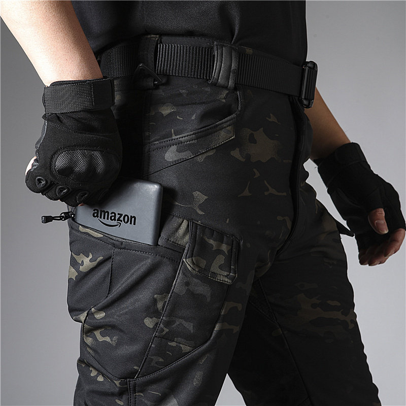 户外防水加绒保暖弹力迷彩战术裤