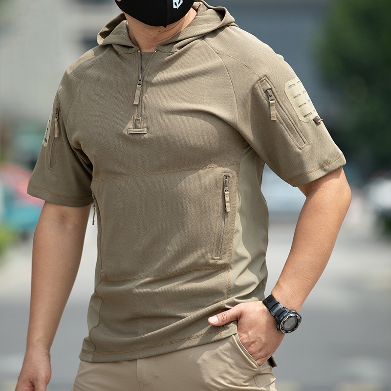 连帽战术蛙服短袖男女登山t恤